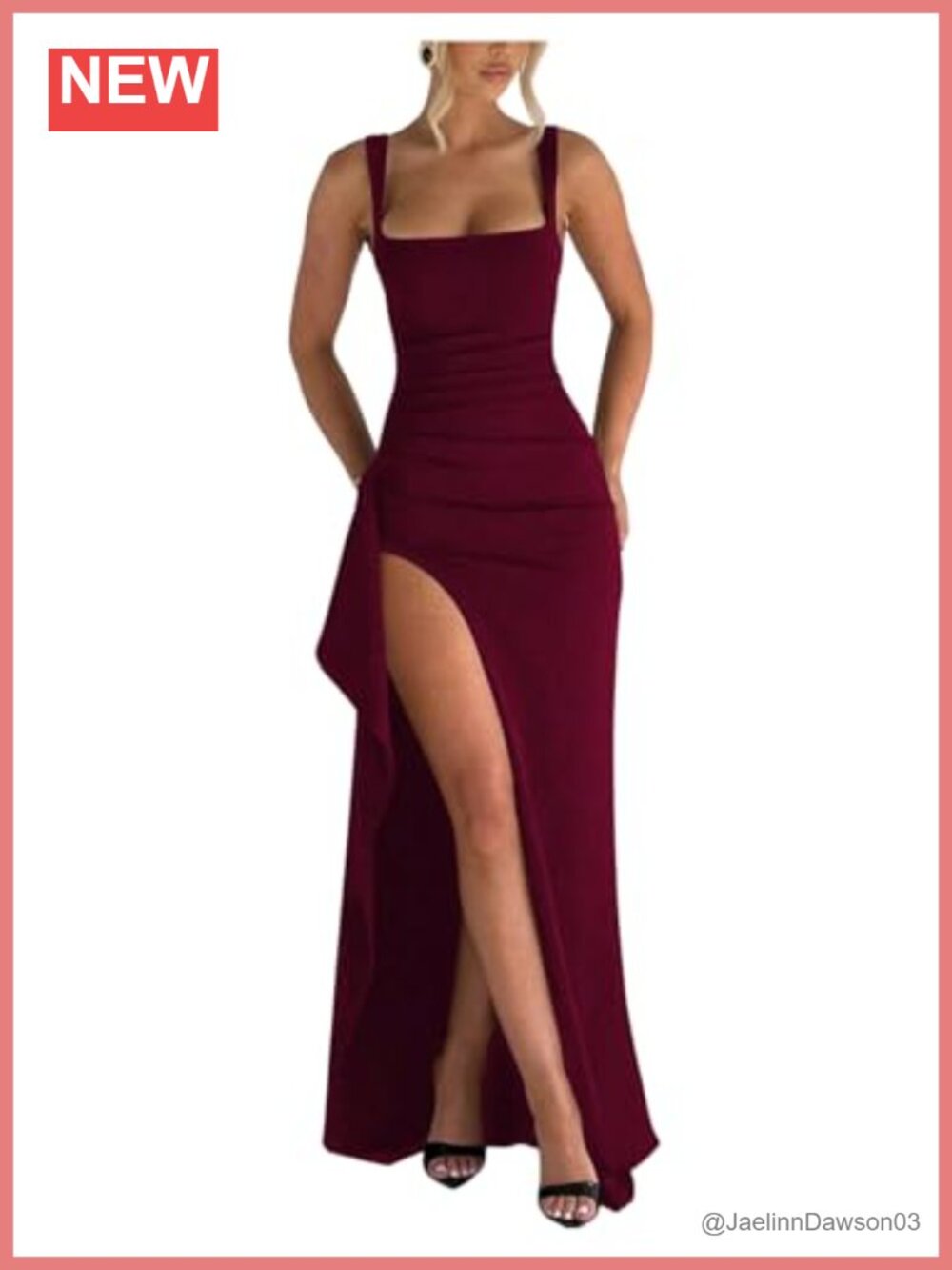 Sleeveless Bodycon Maxi Dress Square Neck Ruffle Split Formal Prom